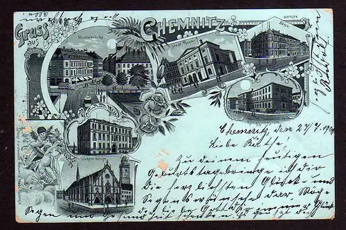 99728 AK Chemnitz 1900 Litho Jacobi Kirche Webschule Börse Gymnasium Nicolaibrüc