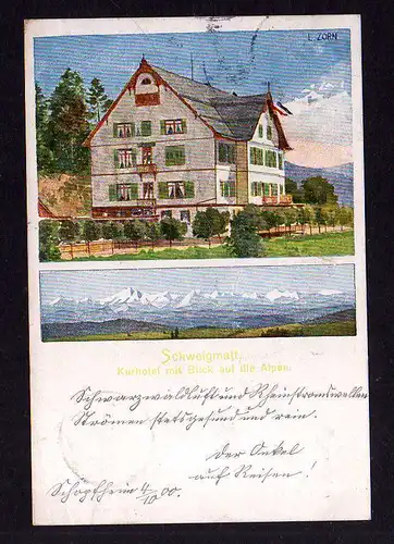 99881 AK Schweigmatt Kurhotel Künstlerkarte L. Zorn  Schopfheim 1900