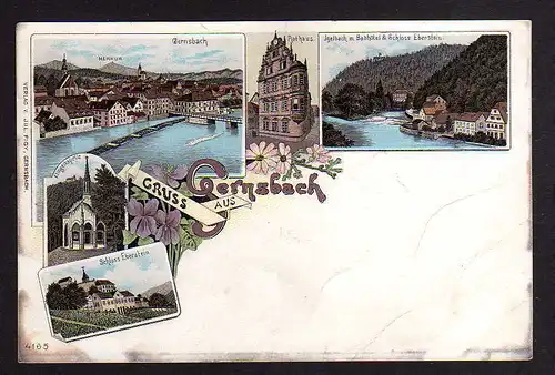 99858 AK Litho Gernsbach u 1900 Schloss Eberstein Merkur Klingelkapelle Igelbach