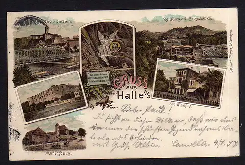 99627 AK Gruss aus Halle a. / S. Litho 1897 Moritzburg Giebichenstein Reilsburg