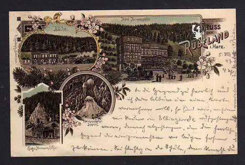 99761 AK Litho Rübeland Harz Bahnhof Hotel Hermannshöhle Bahnpost Halberstadt -