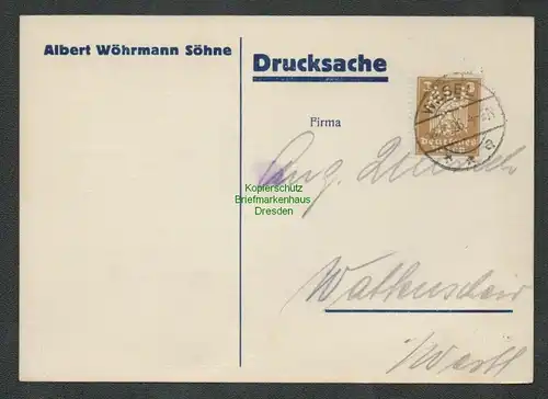 B-5394 Postkarte DR 1924 Wesel Perfin Firmenlochung AW S Albert Wöhrmann Söhne