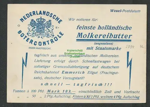 B-5394 Postkarte DR 1924 Wesel Perfin Firmenlochung AW S Albert Wöhrmann Söhne