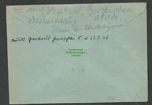 B-5560 SBZ Gebühr Bezahlt Brief Burgkirchen an der Alz 1946 nach Zittau