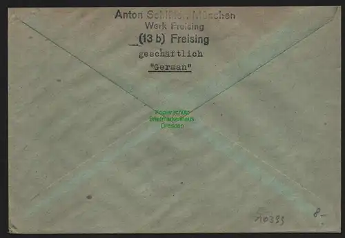 B10399 Brief BAZ Gebühr bezahlt 1945 Freising nach München