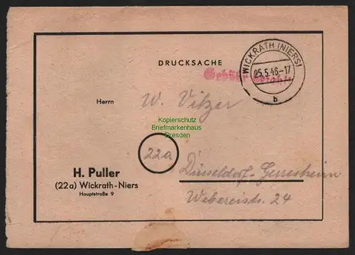 B10571 Brief BAZ Gebühr bezahlt 1946 Wickrath Niers nach Düsseldorf