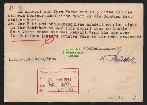 B10591 Brief BAZ Gebühr bezahlt 1946 Efringen-Kirchen nach Stuttgart Feuerbach