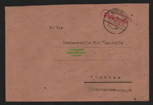 B10493 Brief BAZ Gebühr bezahlt 1946 Wertingen nach München