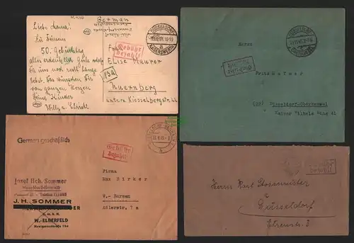 B10590 4x Brief BAZ Gebühr bez. 1945 Düsseldorf Oberkassel Benrath Kaiserwerth