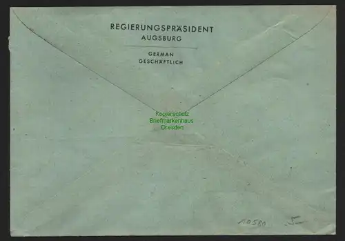 B10580 Brief BAZ Gebühr bezahlt 1946 Regierungspräsident Augsburg nach Würzburg