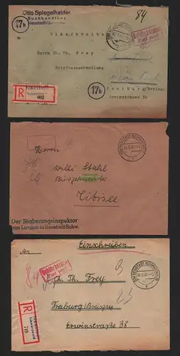 B11125 3x Brief BAZ Gebühr bezahlt 1945 Port paye Einschreiben Neustadt Schwarzw