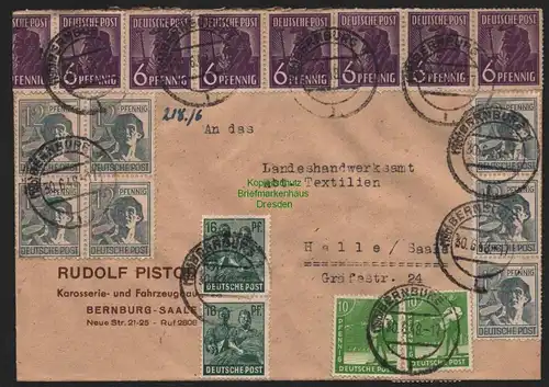 B11393 Brief SBZ Zehnfach Währungsreform 1948 Bernburg 30.6.48 nach Halle Saale
