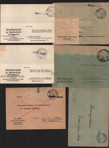 B11380 6x Postkarte / Brief Gebühr bezahlt Halberstadt 1945 Stadtsparkasse