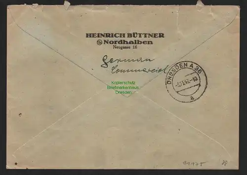 B11175 Brief Einschreiben Alliierte Besetzung Nordhalben nach Dresden 1947