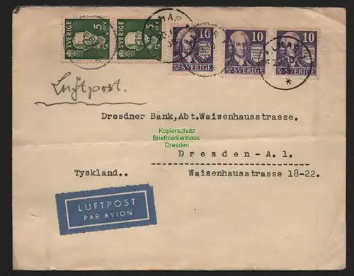 B11326 Brief Schweden 1938 Kalmar Luftpost Dresdner Bank Eingangsstempel