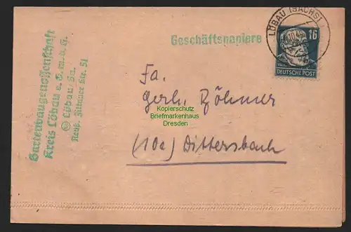 B11178 Faltbrief SBZ 218 Löbau 1949 Rechnung nach Dittersbach