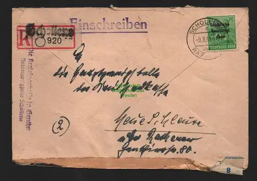 B11440 Brief Einschreiben SBZ Maschinenaufdruck Schollene über Rathenow 1949