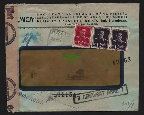 B11265 Brief Rumänien Zensur OKW 1943 nach Freiberg + Cenzurat Arad +3. unleserl