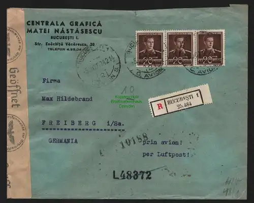 B11272 Brief Rumänien Doppel Zensur OKW Cenzurat 1942 nach Freiberg Einschreiben