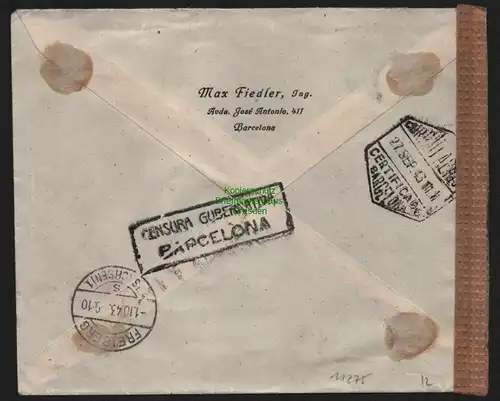 B11275 Brief Barcelona Spanien 1943 Luftpost Freiberg Einschreiben Certificado