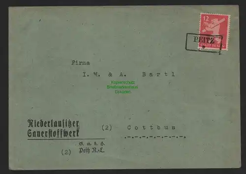 B11232 Brief SBZ 5A Notstempel Peitz nach Cottbus Oder gepr. Schmidt VPEX