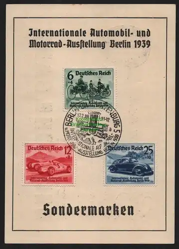 B11305 DR 686 - 688 Gedenkblatt 1939 Automobil- und Motorrad-Ausstellung Berlin