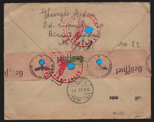 B11283 Brief Rumänien Zensur OKW 1943 nach Freiberg Einschreiben Bucuresti 1