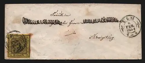 B11736 Brief Württemberg 2y V gepr. Irtenkauf BPP Ulm 1854 nach Ludwigsburg