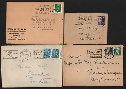 B11561 4x Brief DDR Leipzig Werbestempel Versicherung Verfassung Junge Welt