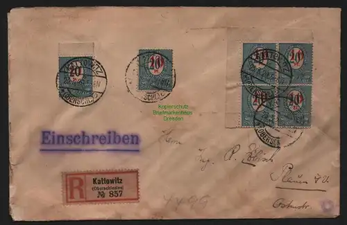 B11539 Brief Oberschlesien Einschreiben Kattowitz 1921 nach Plauen