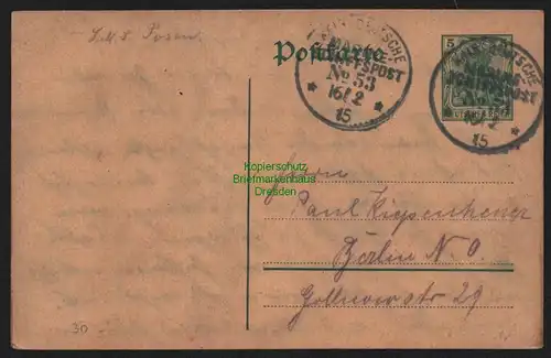 B11517 Postkarte MSP 53 16.2.15 Marine Schiffspost SMS Posen nach Berlin