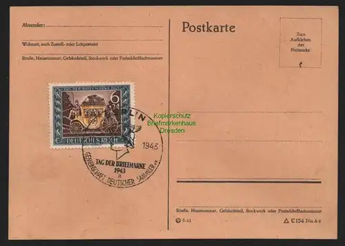 B11430 Postkarte Deutsches Reich DR 828 Tag der Briefmarke 1943 FDC Ersttag
