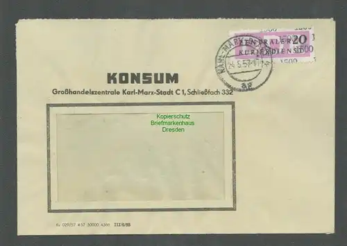 B5184 DDR ZKD B 11 Brief Konsum Karl-Marx-Stadt nach Pirna 1957