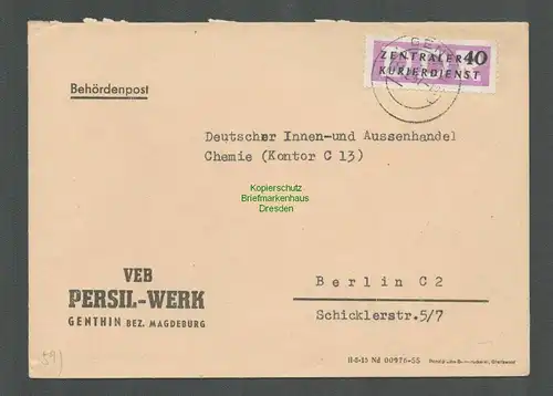B5130 DDR ZKD B 8 Brief Genthin VEB Persil Werk nach Berlin