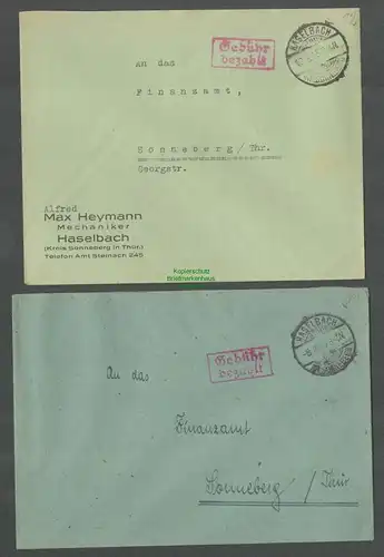 B5813 Gebühr bezahlt 1945 2x Brief Haselbach Kr. Sonneberg
