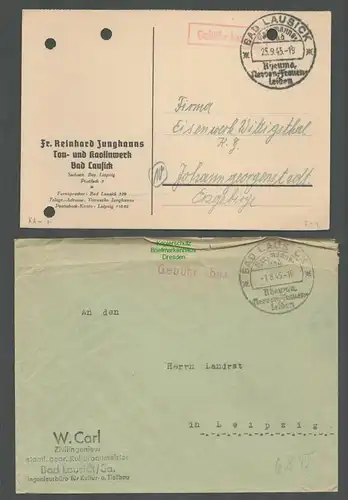 B5783 Gebühr bezahlt 1945 Postkarte Bad Lausick Ton- und Kaolinwerk Junghanns