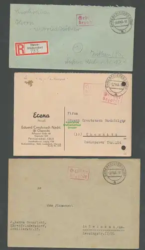 B5760 Gebühr bezahlt 1945 3x Brief Karte Ehrenfriedersdorf Einschreiben Ecena St