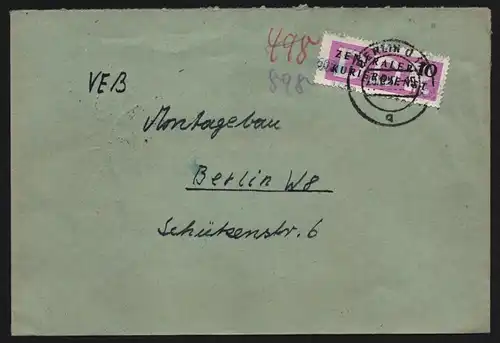 B13386 DDR Dienst ZKD 14 1602 Brief 1957 Berlin RFT VEB Funk- und Fernmelde Anla