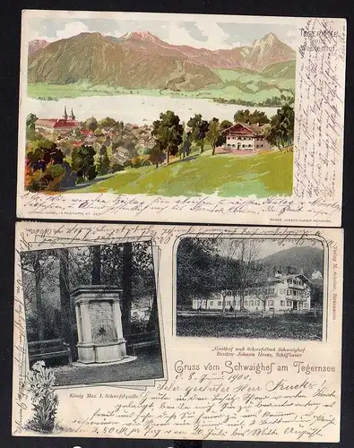 91949 2 AK Schwaighof Tegernsee Gasthof 1900 Westerhof Künstlerkarte Rottach