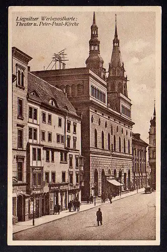 92001 AK Liegnitz Werbepostkarte Theater Peter Paul Kirche um 1930