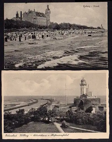 91722 2 AK Kolobrzeg Kolberg Strand 1924 Lotsenhaus Hafenausfahrt Leuchtturm 194