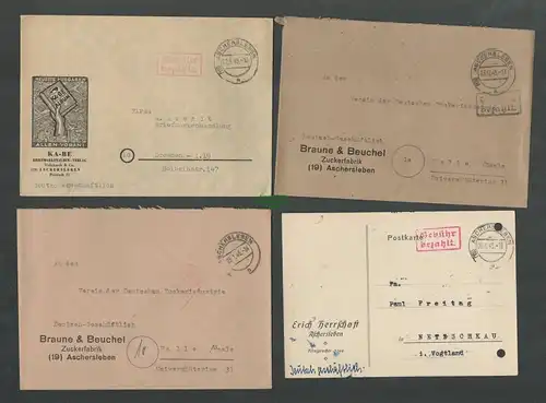 B-5593 SBZ Gebühr Bezahlt 4x Brief Karte Aschersleben 1945 KA-BE Zuckerfabrik