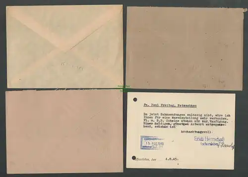 B-5593 SBZ Gebühr Bezahlt 4x Brief Karte Aschersleben 1945 KA-BE Zuckerfabrik