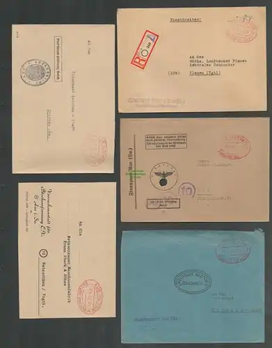 B-5592 SBZ Gebühr Bezahlt 5x Brief Auerbach V. 1945 1948 Einschreiben Steueramt