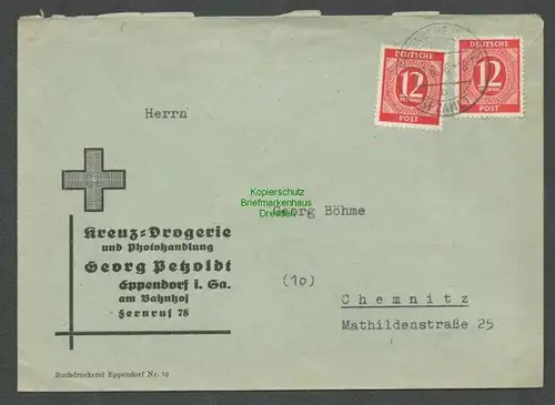 B-5629 SBZ Eppendorf Sa. Kreuz Drogerie Gebühr Bezahlt Stempel auf Marken 1946