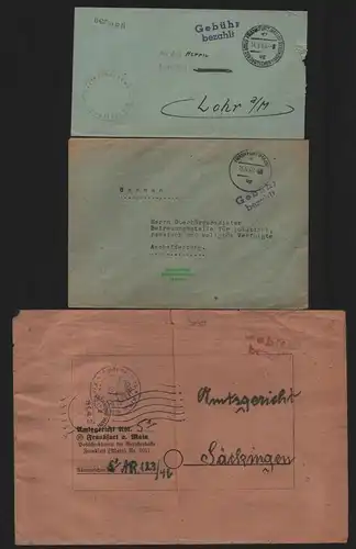 B10398 3x Brief BAZ Gebühr bezahlt 1946 Amtsgericht Frankfurt a. Main Säckingen