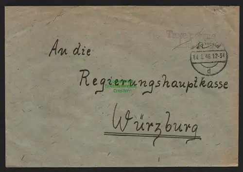 B10440 Brief BAZ Gebühr bezahlt 1946 Taxe percue Eltmann Main nach Würzburg