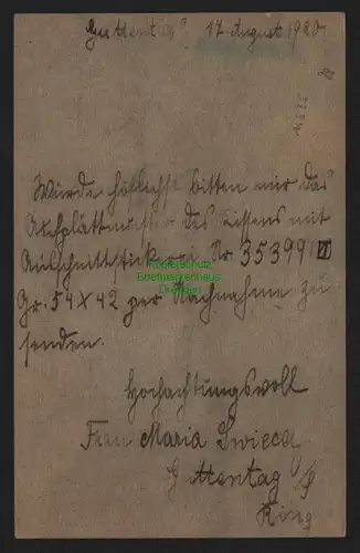 B11535 Ganzsache Oberschlesien Guttentag 1920 nach Dresden