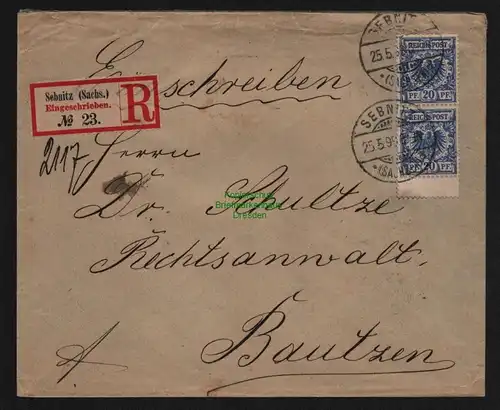 B11999 Brief DR Krone Adler 1899 Sebnitz nach Bautzen Einschreiben