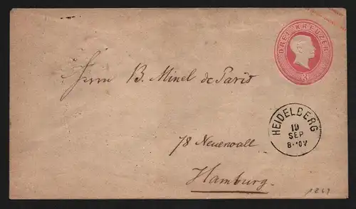 B11719 Brief Baden U12 Ganzsache Heidelberg 1869 nach Hamburg